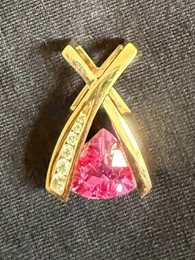 Stunning Synthetic Pink Sapphire and Diamond pendant